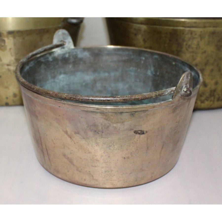 Set of 5 Early Antique English Handled Jam Kettles